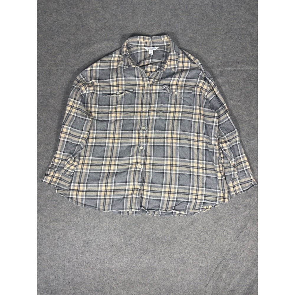 Old Navy Womens 2X Grey Plaid The Boyfriend Shirt LS Tunic Cotton 422829-02